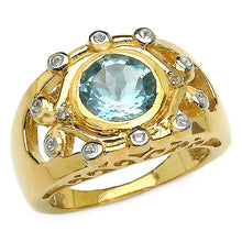 Load image into Gallery viewer, 14K Yellow Gold Plated 3.42 Carat Genuine Blue Topaz & White Topaz .925 Sterling Silver Ring