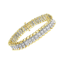 Load image into Gallery viewer, 14K Yellow and White Gold 5.0 Cttw Round & Baguette Cut Diamond 7" Reflective Tennis Bracelet (H-I Color, I1-I2 Clarity)