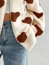 Load image into Gallery viewer, Cute Heart Zip Up Drop Shoulder Furry Jacket Cozy & Trendy Cold-Weather Essential Warm Soft Winter Jacket For Your Girl