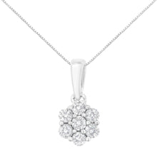 Load image into Gallery viewer, 14K White Gold 1/2 cttw Prong Set Round-Cut Diamond 7 Stone Floral Cluster 18" Pendant Necklace (H-I Color, I1-I2 Clarity)