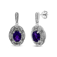 Load image into Gallery viewer, .925 Sterling Silver Diamond Accent and 8x6mm Purple Oval Amethyst Stud Earrings (I-J Color, I1-I2 Clarity)