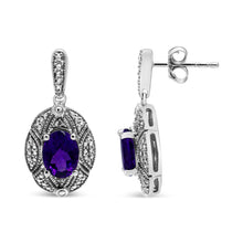 Load image into Gallery viewer, .925 Sterling Silver Diamond Accent and 8x6mm Purple Oval Amethyst Stud Earrings (I-J Color, I1-I2 Clarity)