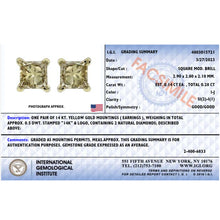 将图片加载到图库查看器,IGI Certified 14K Yellow Gold 1/4 Cttw Princess-Cut Diamond Solitaire Stud Earrings