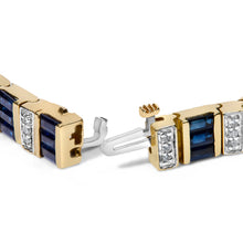 Load image into Gallery viewer, 14K Yellow Gold 2/5 Cttw Diamond & 8.0 Cttw Baguette Cut Blue Sapphire Alternating Link Bracelet (G-H Color, VS1-VS2 Clarity) - 7" Inches