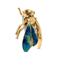 Load image into Gallery viewer, 18K Yellow Gold 1/2 Cttw Pave Set Diamond and Blue-Green Enamel Bumblebee Brooch Pin (F-G Color, VS1-VS2 Clarity)