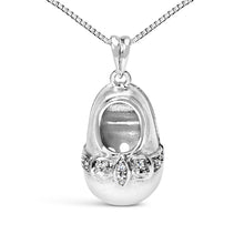 Load image into Gallery viewer, 14K White Gold Diamond Accent Baby Shoe with Bow Pendant 18" Necklace (G-H Color, SI1-SI2 Clarity)