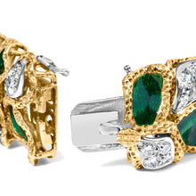 Load image into Gallery viewer, 18K Yellow Gold 3 1/4 Cttw Diamond and Green Enamel Gold Textured Bracelet (G-H Color, VS1-VS2 Clarity) - 7" Inches