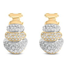 Load image into Gallery viewer, 18K Two-Toned Gold 5.00 Cttw Diamond Three-tier Domed Button Omega Back Earrings (G-H Color, VS2-SI1 Clarity)