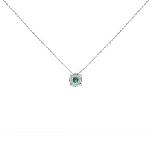 Load image into Gallery viewer, 14K White Gold 3.8 MM Green Emerald and 1/3 Cttw Diamond Composite Halo 18" Pendant Necklace (F-G Color, VS2-SI1 Clarity)