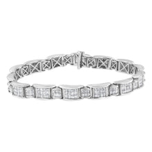 将图片加载到图库查看器,14K White Gold 5.0 Cttw Princess-Cut Diamond Rectangular Alternating Station 7" Tennis Bracelet (G-H Color, SI1-SI2 Clarity)