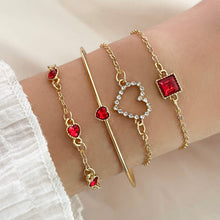 Load image into Gallery viewer, 4pcs Rhinestone Alloy Bracelet Set β Minimalist Heart & Square Design