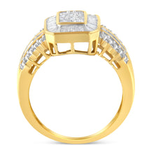将图片加载到图库查看器,10K Yellow Gold Round and Baguette-Cut Diamond Cocktail Ring (1.0 Cttw, H-I Color, SI2-I1 Clarity) - Size 7
