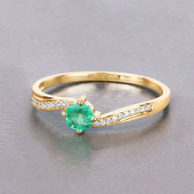 将图片加载到图库查看器,0.33 Carat Genuine Zambian Emerald and White Diamond 14K Yellow Gold Ring