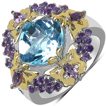 Load image into Gallery viewer, 5.66 Carat Genuine Blue Topaz, Amethyst & White Diamond .925 Sterling Silver Ring