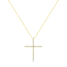 Load image into Gallery viewer, 10K Yellow Gold 3.00 cttw Round-Cut Diamond Cross 18" Pendant Necklace (J-K Color, I1-I2 Clarity)