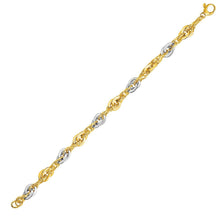 Load image into Gallery viewer, 14k Two-Tone Yellow and White Gold Double Link Textured Bracelet