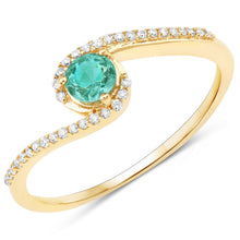 将图片加载到图库查看器,0.33 Carat Genuine Zambian Emerald and White Diamond 14K Yellow Gold Ring