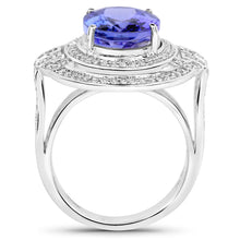 Load image into Gallery viewer, 14K White Gold 6.83 Carat Genuine Tanzanite and White Diamond Ring
