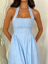 Load image into Gallery viewer, Black Ruched Halter Neck Midi Dress Sleek & Sophisticated Dress For Women