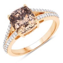 Load image into Gallery viewer, IGI Certified 3.03 Carat Genuine Brown Diamond Center and 0.32cttw White Diamond 18K Yellow Gold Ring (3.35cttw)