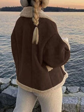 Load image into Gallery viewer, Fuzzy Collared Neck Long Sleeve Jacket with Buttoned Closure and Cozy Pockets