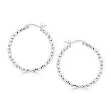 Load image into Gallery viewer, Sterling Silver Faceted Motif Hoop Earrings with Rhodium Plating