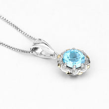 Load image into Gallery viewer, 2.32 Carat Genuine Swiss Blue Topaz and White Diamond 14K Yellow Gold with .925 Sterling Silver Pendant