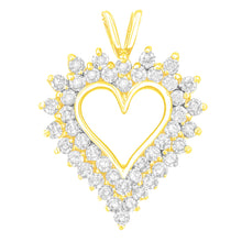 将图片加载到图库查看器,14K Yellow Gold Plated .925 Sterling Silver 3.00 Cttw Round Cut Diamond Cluster Heart 18" Pendant Necklace (K-L Color, I1-I2 Clarity)