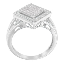 Load image into Gallery viewer, .925 Sterling Silver 1/3 Cttw Invisible Set Princess-Cut Diamond Rhombus and Beaded Halo Ring (H-I Color, SI1-SI2 Clarity) - Ring Size 7