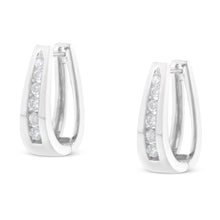 将图片加载到图库查看器,14k White Gold 1/4 Cttw Channel-Set Brilliant Round-Cut Diamond Hoop Earrings (I-J Color, I2-I3 Clarity)