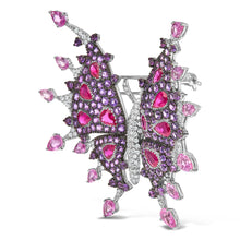 将图片加载到图库查看器,18K White Gold 1.00 Cttw Diamond, Ruby Sapphire, and Amethyst Mixed Gemstone Butterfly Brooch Pin (G-H Color, VS1-VS2 Clarity)