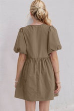 Load image into Gallery viewer, Elegant Ruched Puff Sleeve Mini Dress Vintage Bow Detail Cute Short Dress for Women