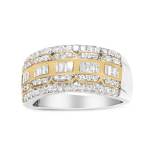 将图片加载到图库查看器,10K White and Yellow Gold 1.00 Cttw Baguette and Round cut Diamond Art Deco Multi-Row Ring Band (I-J Color, I1-I2 Clarity) - Ring Size 7