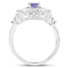 将图片加载到图库查看器,2.01 Carat Genuine Tanzanite and White Topaz .925 Sterling Silver Ring