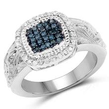 Load image into Gallery viewer, 0.28 Carat Genuine Blue Diamond and White Diamond .925 Sterling Silver Ring