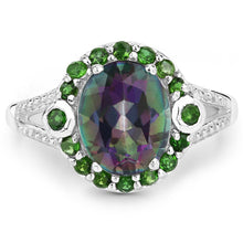 Load image into Gallery viewer, 3.92 Carat Genuine Rainbow Quartz and Chrome Diopside .925 Sterling Silver Ring