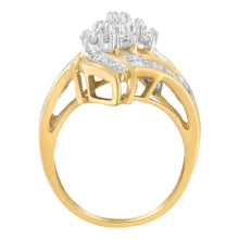 Load image into Gallery viewer, 10K Yellow Gold Round and Baguette-Cut Diamond Bypass Cluster Ring (1.0 Cttw, I-J Color, I1-I2 Clarity) - Size 8