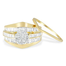 Load image into Gallery viewer, 14K Yellow Gold 2-1/3 Cttw Diamond Cluster Channel Set Chevron Shaped Band Engagement Ring & Wedding Band Set