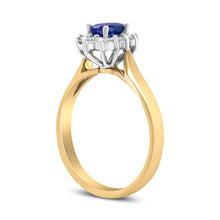Load image into Gallery viewer, 14K Yellow Gold 1/5 Cttw Round Diamond and 6x4mm Oval Blue Tanzanite Halo Ring (H-I Color, I1-I2 Clarity) - Size 7.75