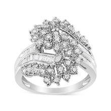 将图片加载到图库查看器,10K White Gold 1/2 Cttw Round and Baguette-Cut "S" Shaped Bypass Cocktail Ring (I-J Color, I1-I2 Clarity) - Size 7