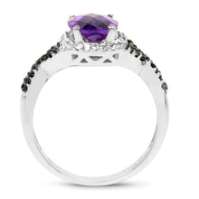 Load image into Gallery viewer, 1.64 Carat Genuine Amethyst, Black Diamond & White Diamond .925 Sterling Silver Ring