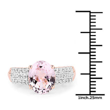 将图片加载到图库查看器,14K Rose Gold Plated 3.27 Carat Genuine Kunzite Oval and White Zircon .925 Sterling Silver Ring Ring