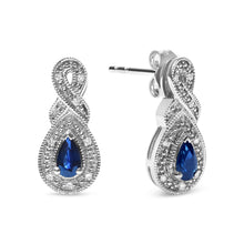 Load image into Gallery viewer, .925 Sterling Silver 4.5 x 3mm Pear Sapphire Gemstone and Diamond Accent Infinity Drop Stud Earrings (H-I Color, SI1-SI2 Clarity)