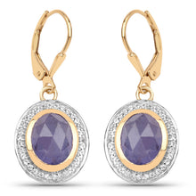 Load image into Gallery viewer, 14K Yellow Gold Plated 7.42 Carat Genuine Tanzanite and White Topaz .925 Sterling Silver Earrings