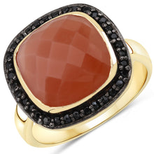 Load image into Gallery viewer, 6.74 Carat Genuine Peach Moonstone and Black Spinel .925 Sterling Silver Ring