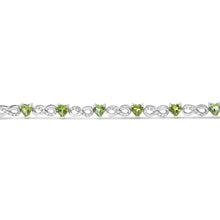 Load image into Gallery viewer, .925 Sterling Silver 1.00 Cttw Diamond and 4.00mm Lab Created Green Heart-Shaped Peridot Infinity Link Bracelet (I-J Color, I2-I3 Clarity) - 7.25"