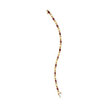 Load image into Gallery viewer, 10K Yellow Gold Oval Ruby and 1/10 Cttw Diamond Bar Prong Set Bracelet (H-I Color, SI1-SI2 Clarity) - Size 7"