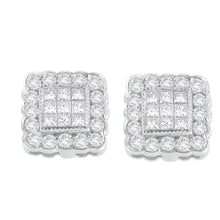 Load image into Gallery viewer, 14K White Gold 1.0 Cttw Round Brilliant & Princess Cut Diamond Scallop-Edge Framed Square Halo Stud Earrings (G-H Color, SI1-SI2 Clarity)
