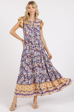 Load image into Gallery viewer, Floral Ruffled Notched Cap Sleeve Maxi Summer Dress For Women – Bohemian Chic Dress with Floral Print and Ruffled Details