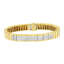 将图片加载到图库查看器,14K Yellow Gold 3 5/8 cttw Invisible Set Princess-Cut Diamond ID Tennis Bracelet (I-J Color, SI1-SI2 Clarity) - Size 7"